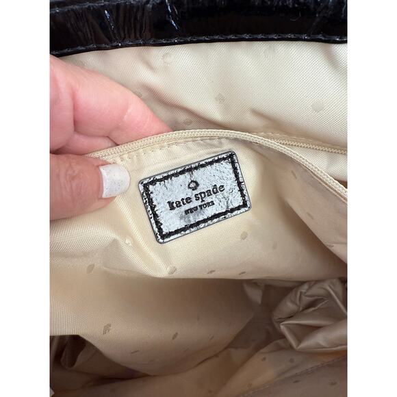 Kate Spade Clinton Hill Dama Tote Bag Cream Tweed Black Patent Leather - Picture 8 of 9